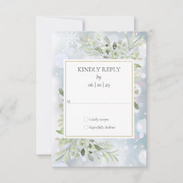 Erste Snowflakes Grüne Winterhochzeit RSVP Karte