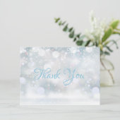 Erste Snowflakes Winterskript Vielen Dank Dankeskarte (Stehend Vorderseite)