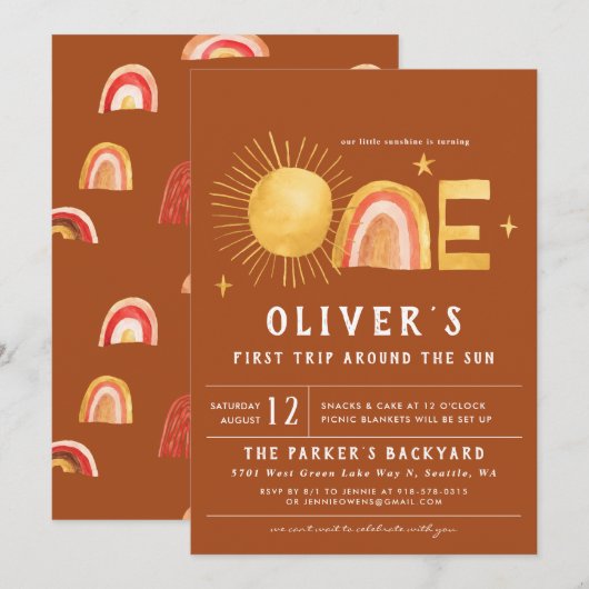 Erste Sonnenreise | 1. Geburtstag Party Einladung (Vorne/Hinten)