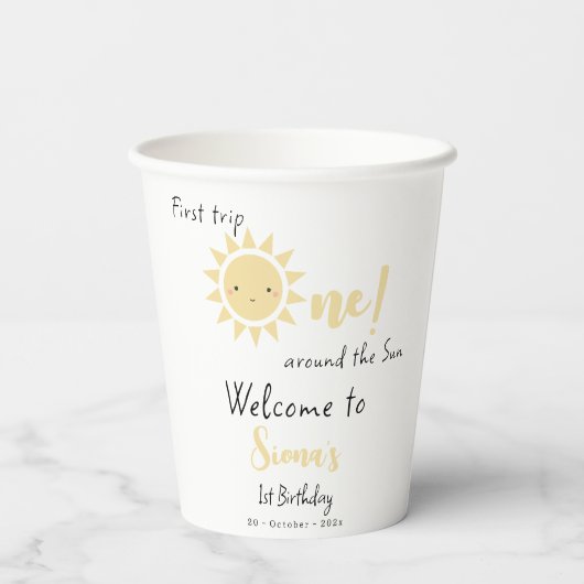 Erste Sonnenreise Niedlich 1. Geburtstag Pappbecher (Rückseite)