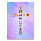 Erste Symbole für das heilige Kommunionskreuz - Ta Tischnummer (Rückseite)