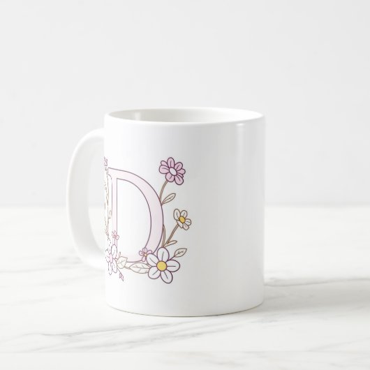 Erste Tasse des Blumendesigns Monogramm D (Vorderseite Links)