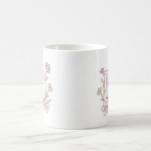 Erste Tasse des Blumendesigns Monogramm D (Mittel)