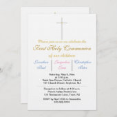 Erste Triplets der heiligen Kommunion Gold Blue Pi Einladung (Vorne/Hinten)