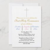 Erste Triplets der heiligen Kommunion Gold Blue Pi Einladung (Vorderseite)