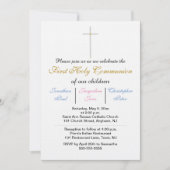 Erste Triplets der heiligen Kommunion Rosa Blau Go Einladung (Vorderseite)