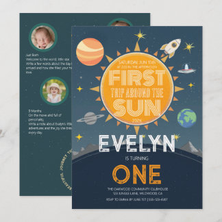 Erste Umrundung der Sonne Weltraum-Foto Geburtstag Einladung