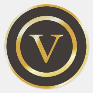 Erste V-Gold-Monogramm-Hochzeit Runder Aufkleber