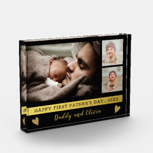 Erste Vatertag 3 Foto Collage Schwarz und Gold