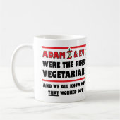 Erste Vegetarier Funny Mug oder Reisemugge Kaffeetasse (Links)