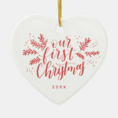 Erste Verheiratete Weihnachten mit Foto Back Red Keramik Ornament (Vorne)