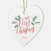 Erste Verheiratete Weihnachten mit Foto zurück Keramik Ornament (Links)