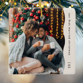 Erste verheiratete Weihnachten zwei Foto einfach Keramikornament
