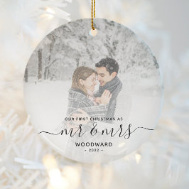 Erste Verheiratete Weihnachts Custom Foto Black Sc Keramik Ornament