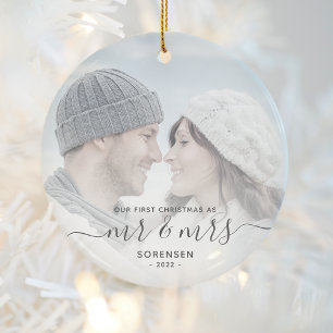Erste Verheiratete Weihnachts Custom Foto Grau Scr Keramik Ornament