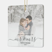 Erste Verheiratete Weihnachts Custom Foto Grau Scr Keramikornament (Links)