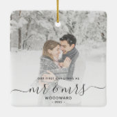 Erste Verheiratete Weihnachts Custom Foto Grau Scr Keramikornament (Rückseite)