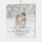 Erste Verheiratete Weihnachts Custom Foto Grau Scr Keramikornament (Links)