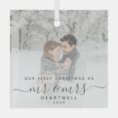 Erste Verheiratete Weihnachts Custom Foto Grau Scr Ornament Aus Glas (Vorderseite)