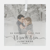 Erste Verheiratete Weihnachts Custom Foto Grau Scr Ornament Aus Glas (Rückseite)