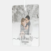 Erste Verheiratete Weihnachts Custom Foto Grau Scr Ornament Aus Metall (Vorderseite links)