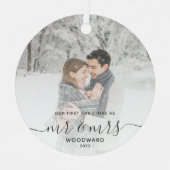 Erste Verheiratete Weihnachts Custom Foto Grau Scr Ornament Aus Metall (Vorderseite)