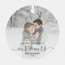 Erste Verheiratete Weihnachts Custom Foto Grau Scr Ornament Aus Metall