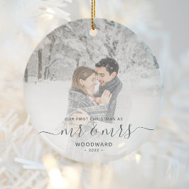 Erste Verheiratete Weihnachts Custom Foto Green Sc Keramik Ornament