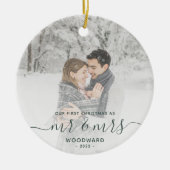 Erste Verheiratete Weihnachts Custom Foto Green Sc Keramik Ornament (Vorne)