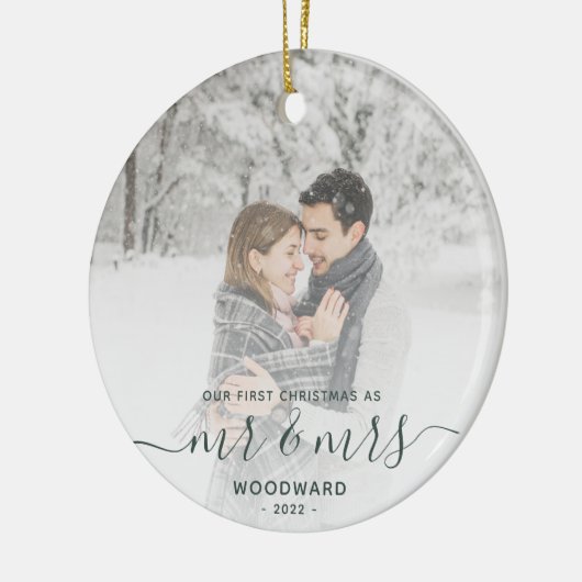 Erste Verheiratete Weihnachts Custom Foto Green Sc Keramik Ornament (Links)
