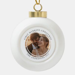 Erste Verheiratete Weihnachts-Custom-Foto Keramik Kugel-Ornament
