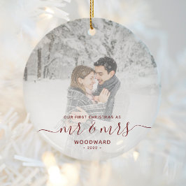 Erste Verheiratete Weihnachts Custom Foto Red Scri Keramik Ornament