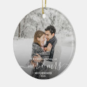 Erste Verheiratete Weihnachts Custom Foto White Sc Keramik Ornament (Links)