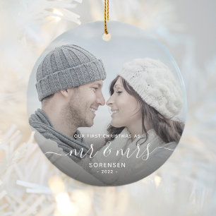 Erste Verheiratete Weihnachts Custom Foto White Sc Keramik Ornament