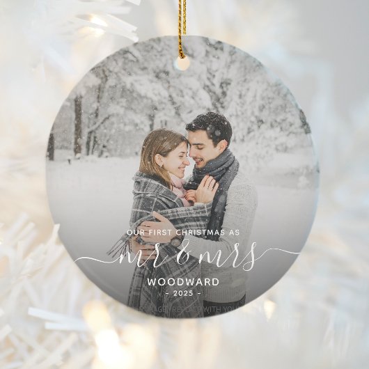 Erste Verheiratete Weihnachts Custom Foto White Sc Keramik Ornament
