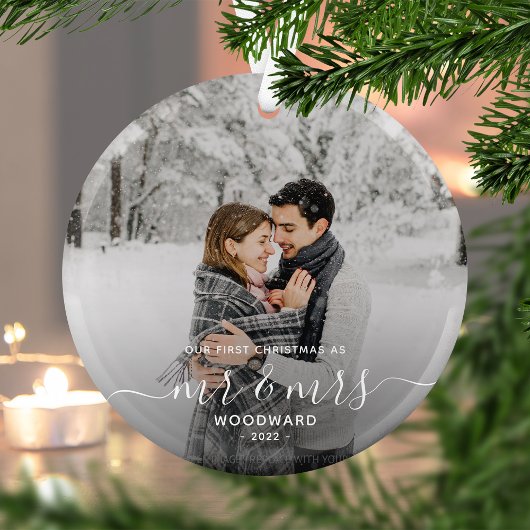 Erste Verheiratete Weihnachts Custom Foto White Sc Ornament Aus Glas