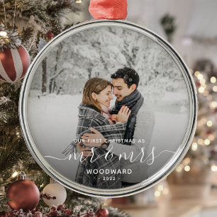 Erste Verheiratete Weihnachts Custom Foto White Sc Ornament Aus Metall