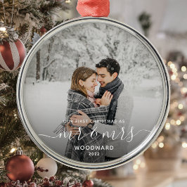 Erste Verheiratete Weihnachts Custom Foto White Sc Ornament Aus Metall