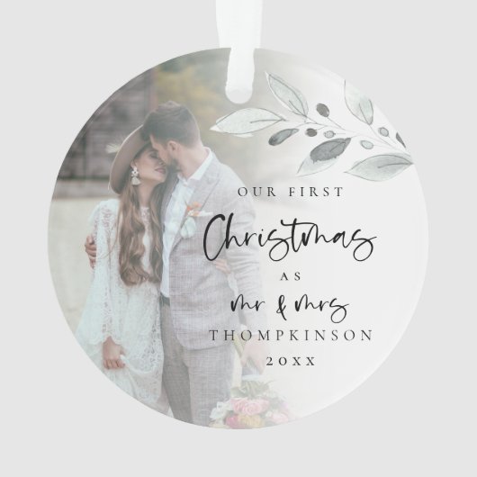 Erste Verheiratete Weihnachts-Foto Jahr-Skript Ornament (Rückseite)
