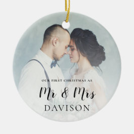 Erste Verheiratete Weihnachts-Foto-Overlay Keramik Ornament