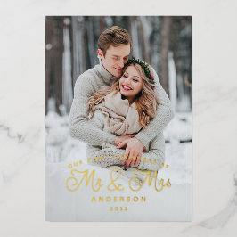 Erste Verheiratete Weihnachtsfeier Folien Feiertagskarte