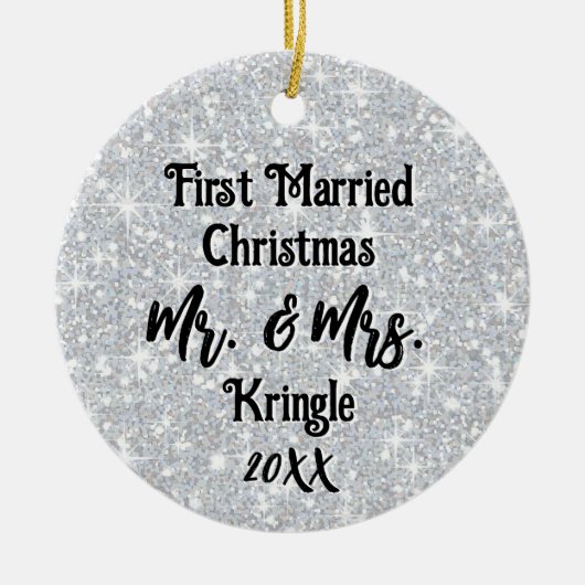 Erste Verheiratete Weihnachtsfeier Personalisierte Keramik Ornament (Vorne)