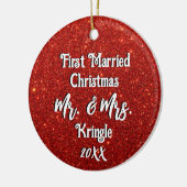 Erste Verheiratete Weihnachtsfeier Personalisierte Keramik Ornament (Links)