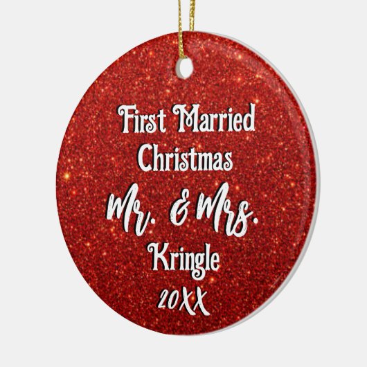 Erste Verheiratete Weihnachtsfeier Personalisierte Keramik Ornament (Links)