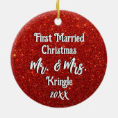 Erste Verheiratete Weihnachtsfeier Personalisierte Keramik Ornament (Hinten)