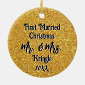Erste Verheiratete Weihnachtsfeier Personalisierte Keramik Ornament (Hinten)