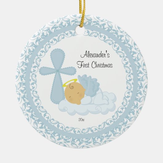 Erste Verzierung des Baby-Engels-Babys Weihnachts Keramikornament (Vorne)