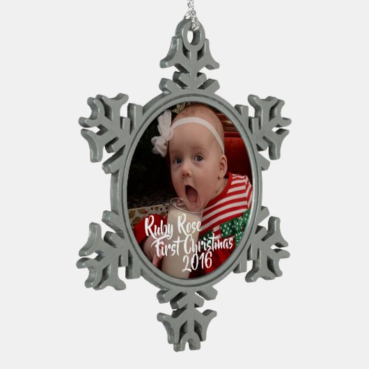 Erste Verzierung des Babys Weihnachts Schneeflocken Zinn-Ornament (Links)