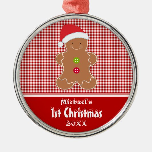 Erste Verzierung des Lebkuchen-Mann-Babys Ornament Aus Metall (Vorne)