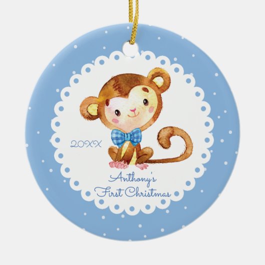 Erste Verzierung des niedlichen Affe-Jungen-Babys Keramikornament (Vorne)